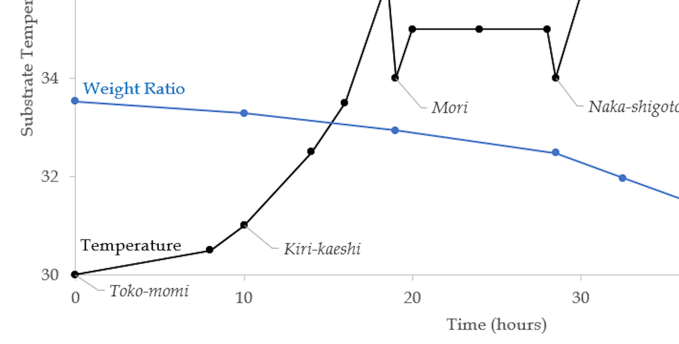 The koji making process: temperature, mycelium, and moisture